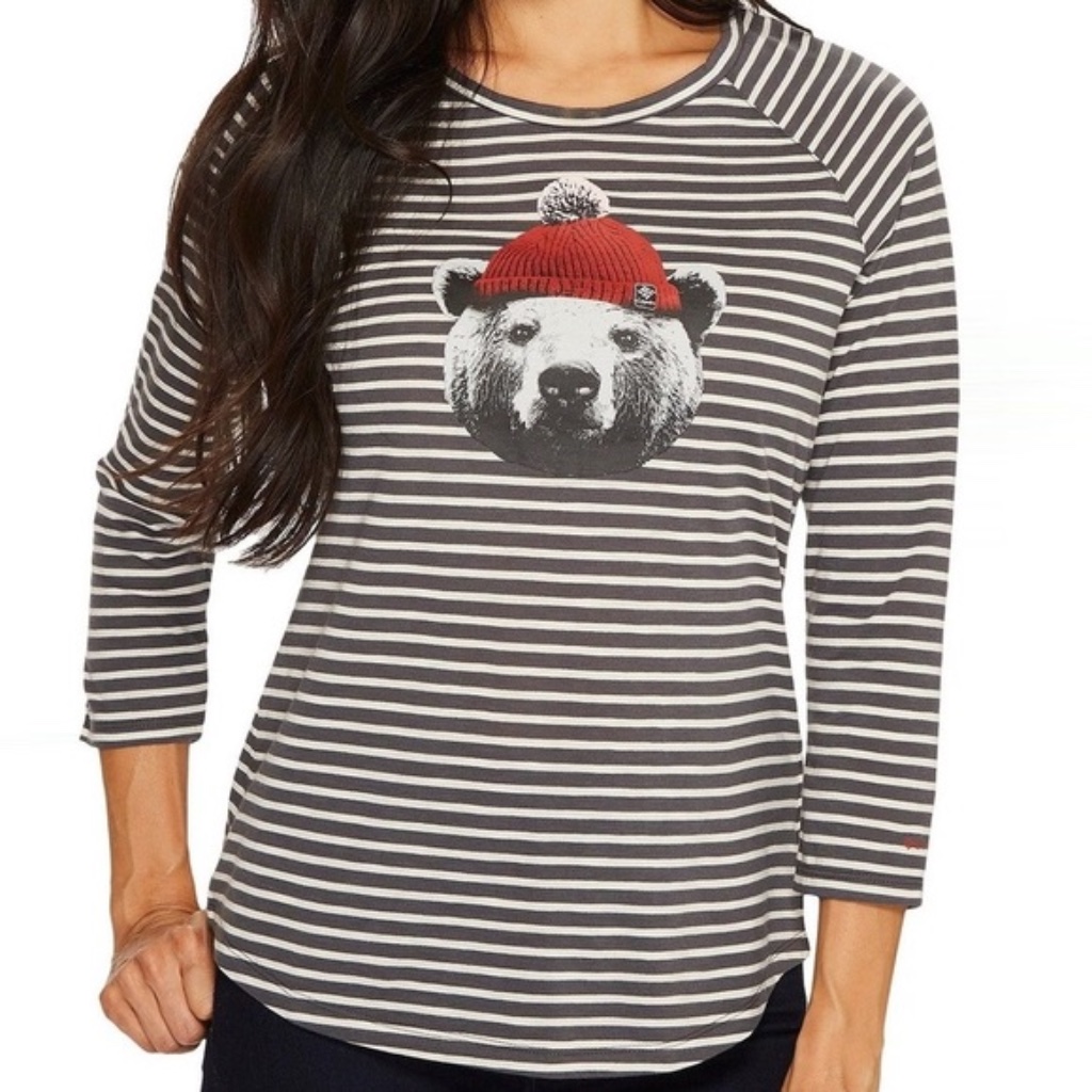 Columbia Bear Wearing Hat Striped Long Sleeve Tee